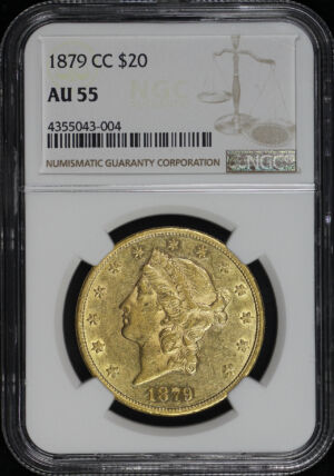 Obverse of this 1879-CC Liberty Head $20 Type 3 NGC AU-55