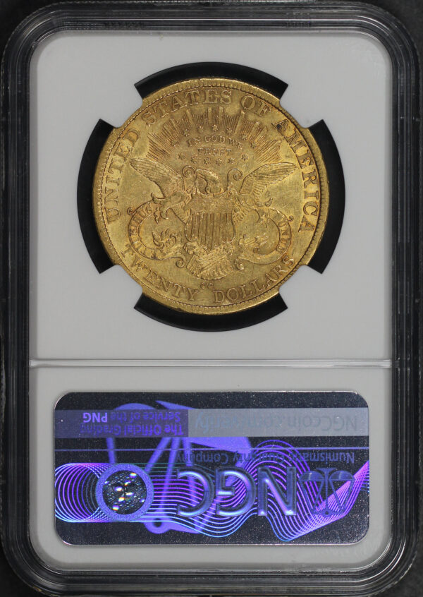 Reverse of this 1879-CC Liberty Head $20 NGC AU-55