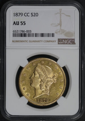 Obverse of this 1879-CC Liberty Head $20 Type 3 NGC AU-55