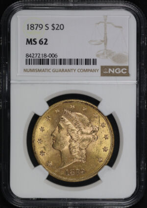 Obverse of this 1879-S Liberty Head $20 Type 3 NGC MS-62