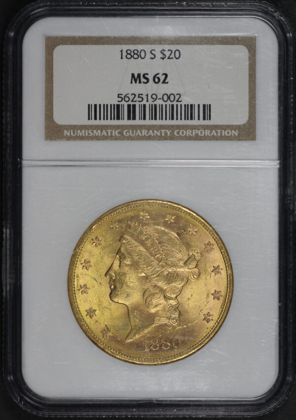 Obverse of this 1880-S Liberty Head $20 Type 3 NGC MS-62