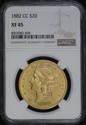 Obverse of this 1882-CC Liberty Head $20 Type 3 NGC XF-45