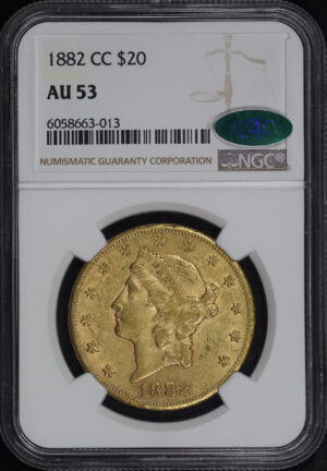 Obverse of this 1882-CC Liberty Head $20 Type 3 NGC AU-53 CAC