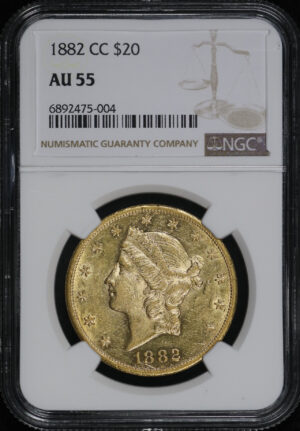 Obverse of this 1882-CC Liberty Head $20 Type 3 NGC AU-55