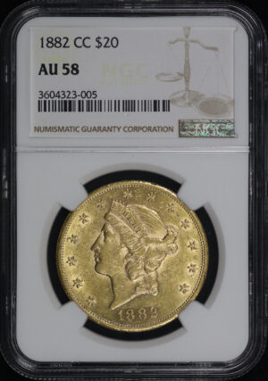 Obverse of this 1882-CC Liberty Head $20 Type 3 NGC AU-58