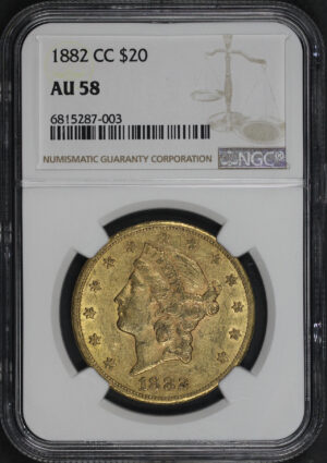 Obverse of this 1882-CC Liberty Head $20 Type 3 NGC AU-58
