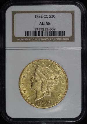 Obverse of this 1882-CC Liberty Head $20 Type 3 NGC AU-58
