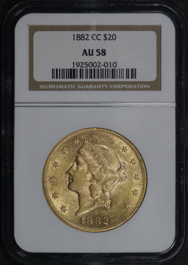 Obverse of this 1882-CC Liberty Head $20 Type 3 NGC AU-58