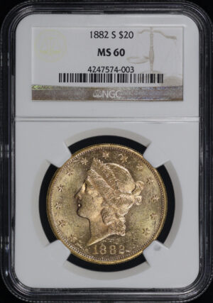 Obverse of this 1882-S Liberty Head $20 Type 3 NGC MS-60