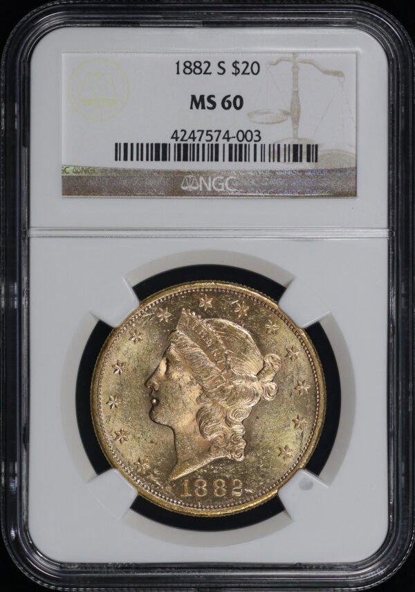 Obverse of this 1882-S Liberty Head $20 Type 3 NGC MS-60