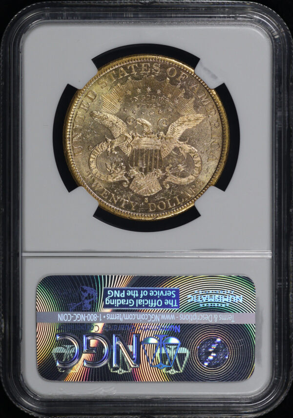 Reverse of this 1882-S Liberty Head $20 Type 3 NGC MS-60