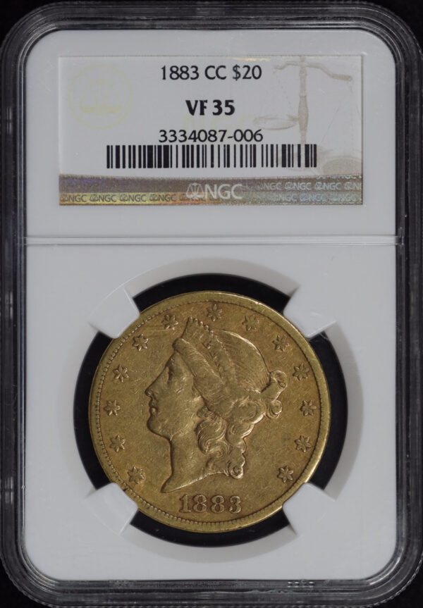 Obverse of this 1883-CC Liberty Head $20 Type 3 NGC VF-35