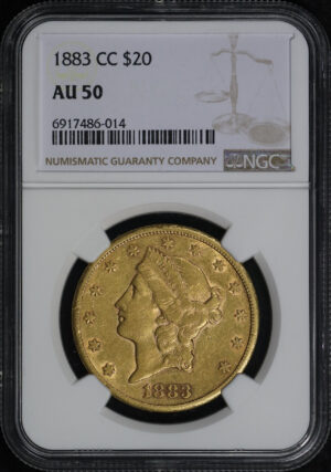 Obverse of this 1883-CC Liberty Head $20 Type 3 NGC AU-50