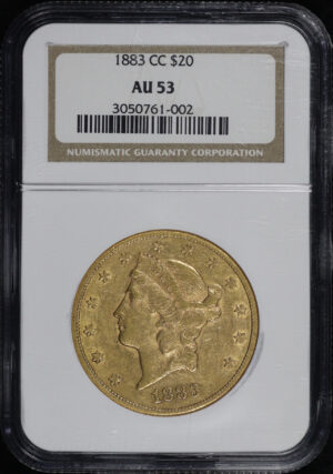 Obverse of this 1883-CC Liberty Head $20 Type 3 NGC AU-53