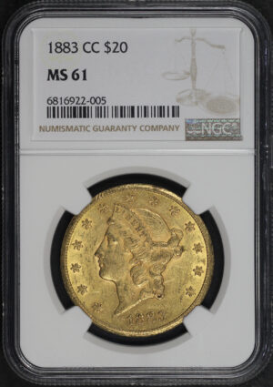 Obverse of this 1883-CC Liberty Head $20 Type 3 NGC MS-61