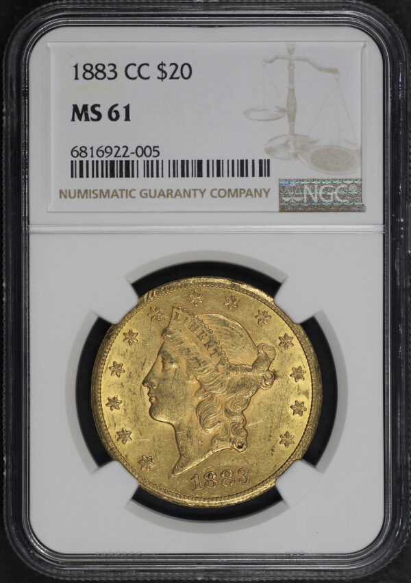 Obverse of this 1883-CC Liberty Head $20 Type 3 NGC MS-61