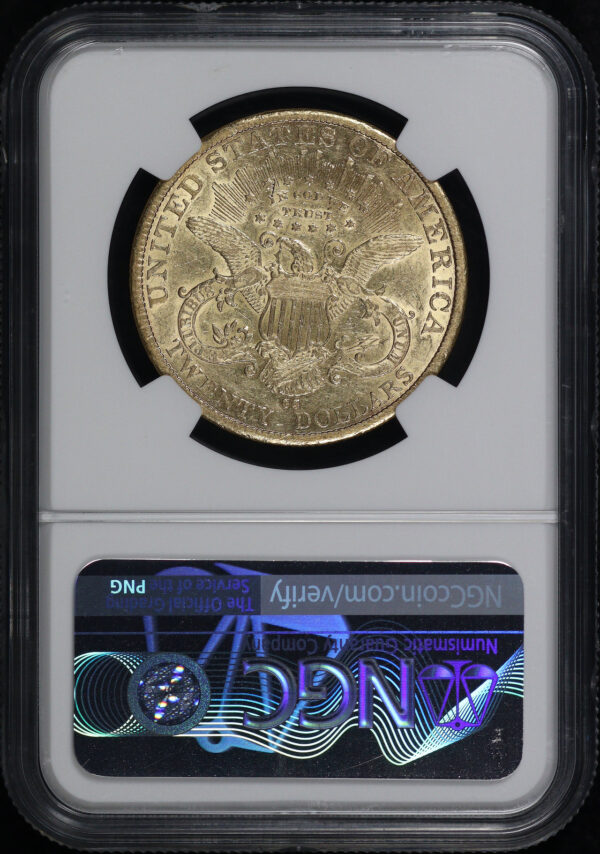 Reverse of this 1884-CC Liberty Head $20 Type 3 NGC AU-55