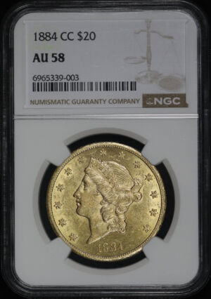 Obverse of this 1884-CC Liberty Head $20 Type 3 NGC AU-58