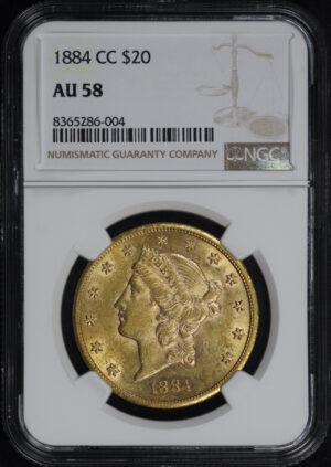 Obverse of this 1884-CC Liberty Head $20 Type 3 NGC AU-58