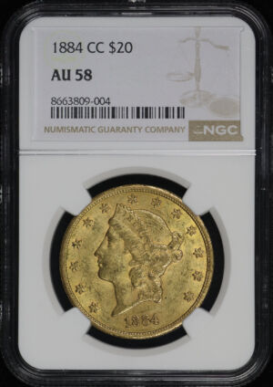 Obverse of this 1884-CC Liberty Head $20 Type 3 NGC AU-58