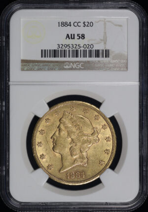 Obverse of this 1884-CC Liberty Head $20 Type 3 NGC AU-58