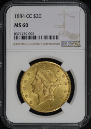 Obverse of this 1884-CC Liberty Head $20 Type 3 NGC MS-60