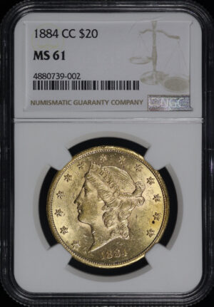 Obverse of this 1884-CC Liberty Head $20 Type 3 NGC MS-61