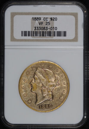 Obverse of this 1889-CC Liberty Head $20 Type 3 NGC VF-25