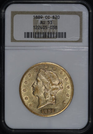 Obverse of this 1889-CC Liberty Head $20 Type 3 NGC AU-53