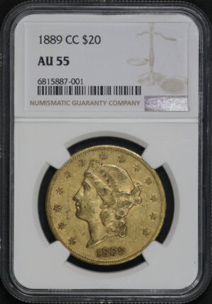 Obverse of this 1889-CC Liberty Head $20 Type 3 NGC AU-55
