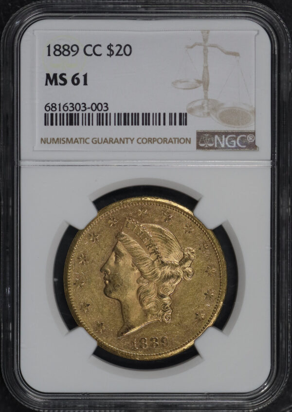 Obverse of this 1889-CC Liberty Head $20 Type 3 NGC MS-61