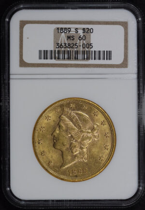 Obverse of this 1889-S Liberty Head $20 Type 3 NGC MS-60