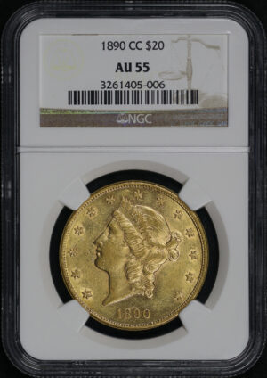 Obverse of this 1890-CC Liberty Head $20 Type 3 NGC AU-55