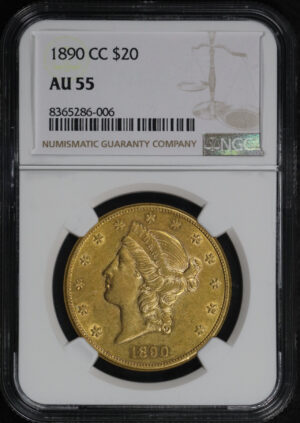 Obverse of this 1890-CC Liberty Head $20 Type 3 NGC AU-55