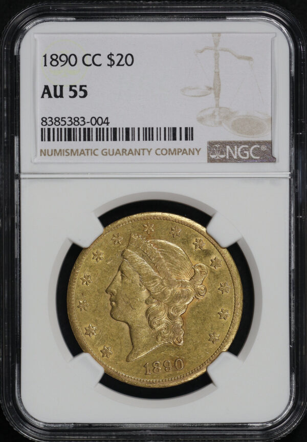 Obverse of this 1890-CC Liberty Head $20 Type 3 NGC AU-55