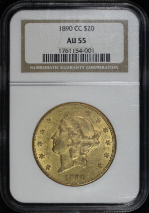 Obverse of this 1890-CC Liberty Head $20 Type 3 NGC AU-55