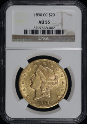 Obverse of this 1890-CC Liberty Head $20 Type 3 NGC AU-55
