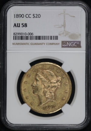 Obverse of this 1890-CC Liberty Head $20 Type 3 NGC AU-58
