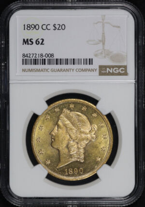 Obverse of this 1890-CC Liberty Head $20 Type 3 NGC MS-62