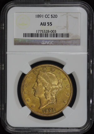 Obverse of this 1891-CC Liberty Head $20 Type 3 NGC AU-55