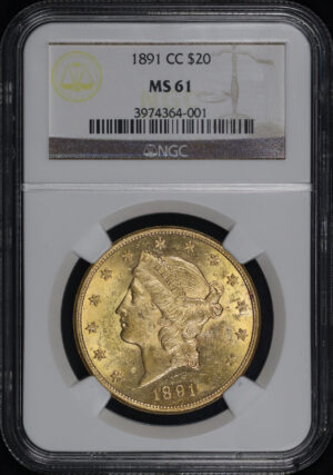 Obverse of this 1891-CC Liberty Head $20 Type 3 NGC MS-61