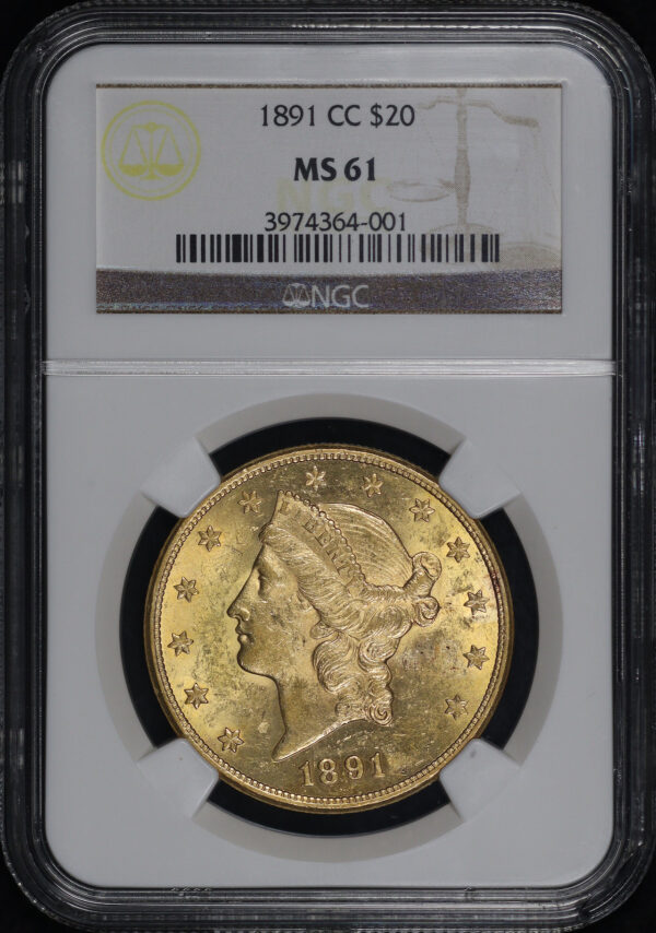 Obverse of this 1891-CC Liberty Head $20 Type 3 NGC MS-61