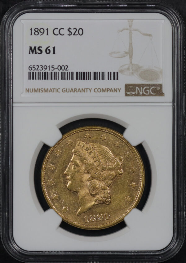 Obverse of this 1891-CC Liberty Head $20 Type 3 NGC MS-61