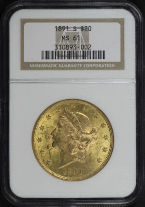 Obverse of this 1891-S Liberty Head $20 Type 3 NGC MS-61