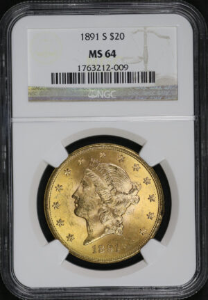 Obverse of this 1891-S Liberty Head $20 Type 3 NGC MS-64