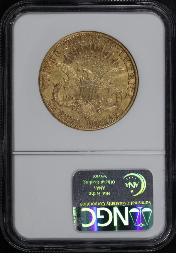 Reverse of this 1892-CC Liberty Head $20 Type 3 NGC AU-50