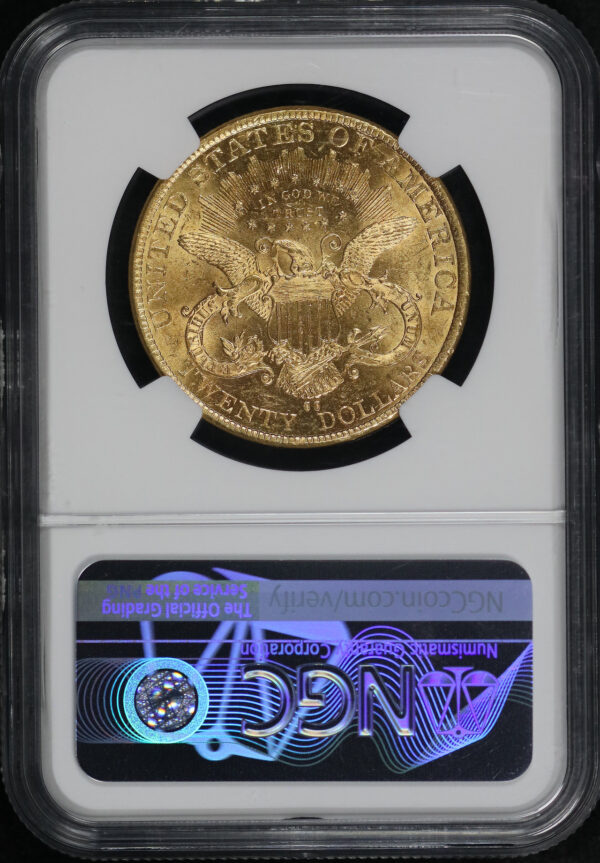Reverse of this 1892-CC Liberty Head $20 Type 3 NGC MS-62