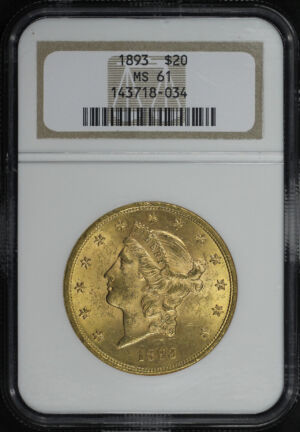 Obverse of this 1893 Liberty Head $20 Type 3 NGC MS-61