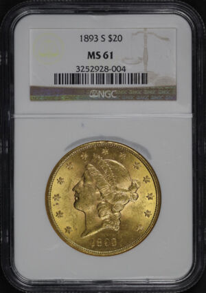 Obverse of this 1893-S Liberty Head $20 Type 3 NGC MS-61