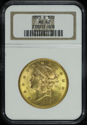 Obverse of this 1893-S Liberty Head $20 Type 3 NGC MS-62